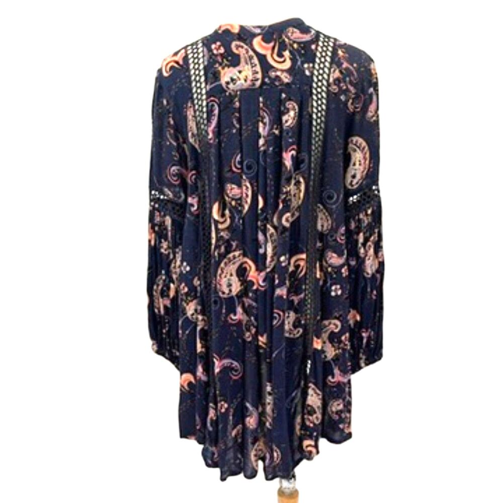 Free People Just the Two of Us Paisley Tunic Mini Boho Peasant Small Navy Blue - Picture 3 of 8